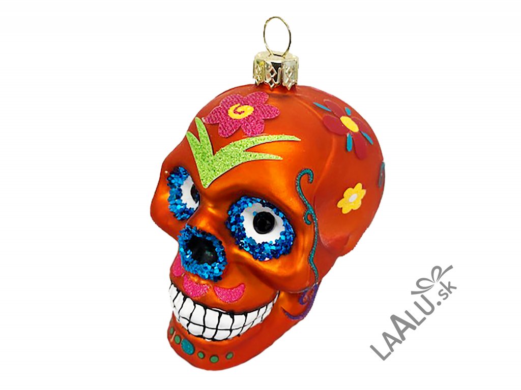 LAU 1415 Ozdoba lebka s ornamenty oranžová 9 cm