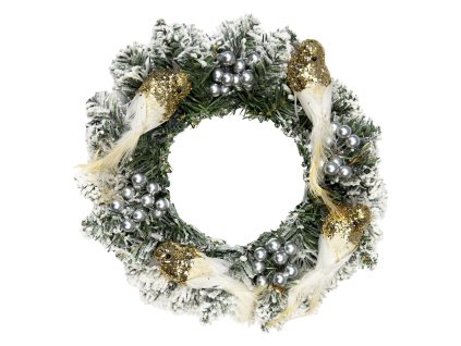 ZAPŮJČENÍ - Věnec champagne 30 cm s ptáčky a přízdobami
