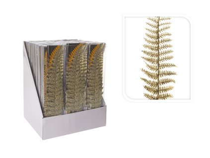 Sada 9 ks dekorácií: Vetvička champagne s glitrami papradie 3,2 x 7,5 cm