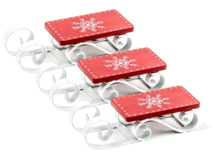 Sada 3 ks ozdôb: Sánky červeno-biele 12,5 x 4,5 cm