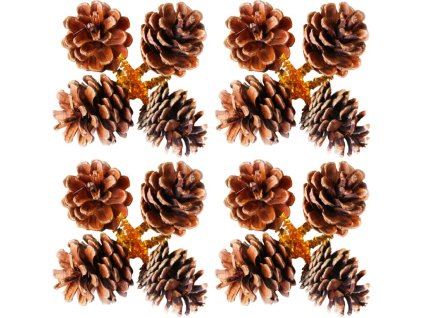Sada 16 ks dekorací: Šišky přírodní se zápichem 5 cm