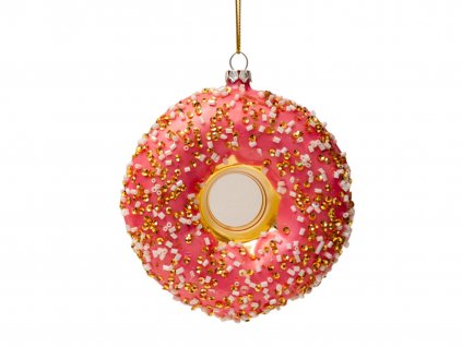 Vánoční skleněná ozdoba Donut růžový 11 cm