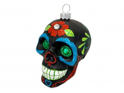 LAU 1423 Ozdoba lebka s barevnými ornamenty černá 9 cm (1)