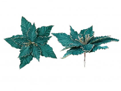 Květina s klipem zelená a zlatým lemem 30 cm