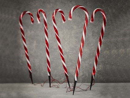 Sada 5 ks dekorací: LED světelné cukrové hůlky 60 cm