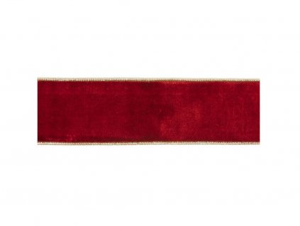 Stuha luxusná zamatová červená so zlatým lemom 6,4 cm x 4,5 m