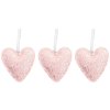 Sada 3 ks ozdôb: Srdce z koženky s trblietkami ružové 12,5 cm