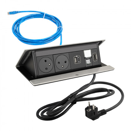 LEGRAND PopUp, 2x230V, 1x USB C, 1x RJ45, 1x HDMI, elektrická zásuvka, broušený hliník