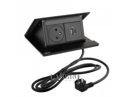 LEGRAND PopUp, 1x 230V, 1x USB A/C nabíječka, černá matná zásuvka do desky stolu