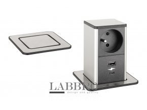 výsuvná elektrická zásuvka STRONG PowerUp zásuvka, 1x230V, USB A/C nabíjecí do desky stolu