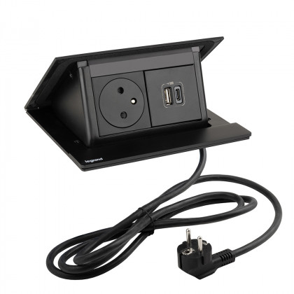 LEGRAND PopUp, 1x 230V, 1x USB A/C nabíječka, elektrická zásuvka černá matná 492640