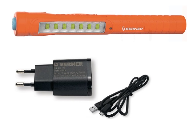 BERNER tužková svítilna LED 7+1 Micro USB s nabíječkou 200559-N