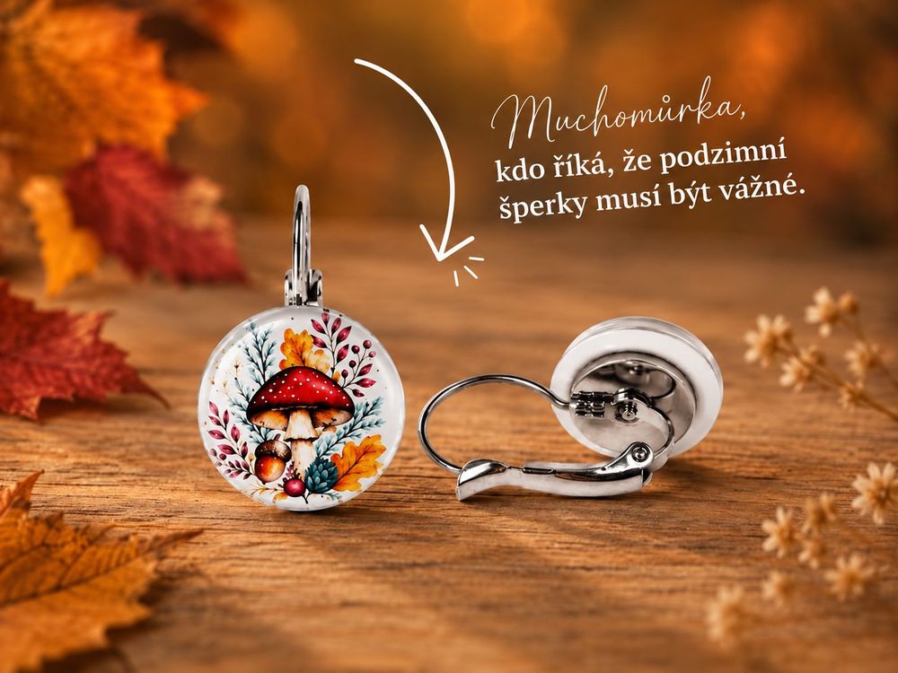 Podzimní náušnice s mochomůrkou Laboka