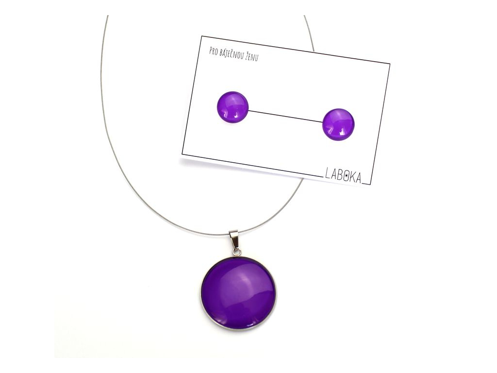 Set fialový - náušnice + náhrdelník