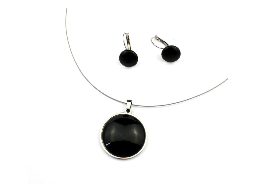 Set černý - visací náušnice + náhrdelník
