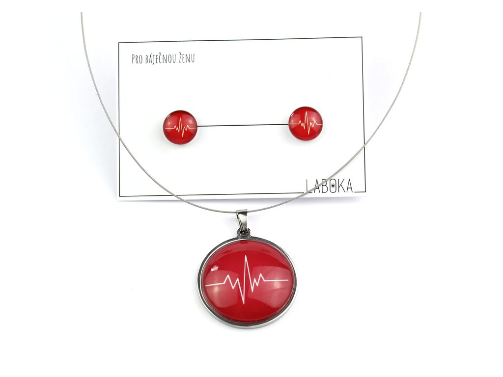 Set EKG červený - náušnice + náhrdelník