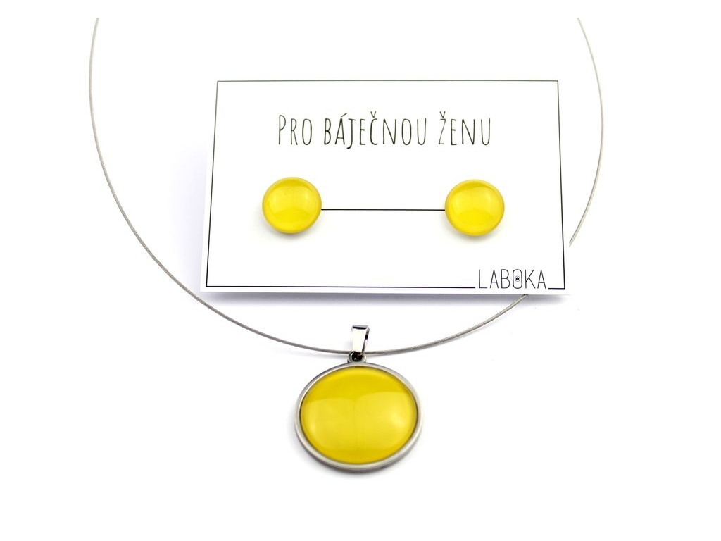 Žlutý set - náušnice pecky + náhrdelník