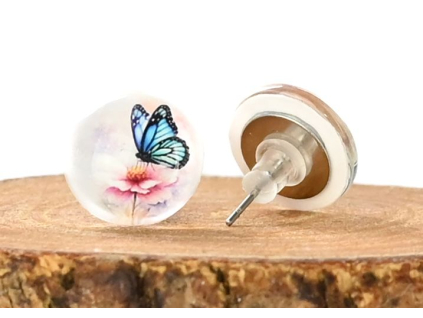 Motýl skleněné náušnice pecky