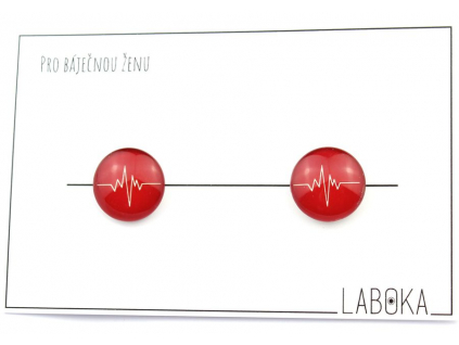 EKG křivka náušnice skleněné pecky červené