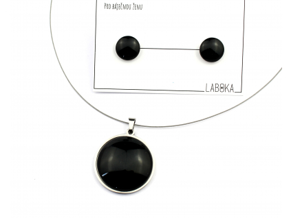 Set černý - visací náušnice + náhrdelník - LABOKA