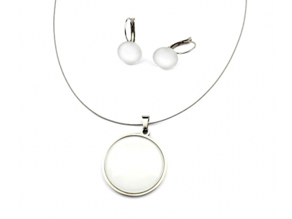 Set bílý - visací náušnice + náhrdelník