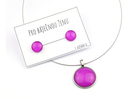 Neonově růžový set - náušnice pecky + náhrdelník