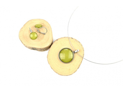 Set khaki - olivový visací náušnice + náhrdelník