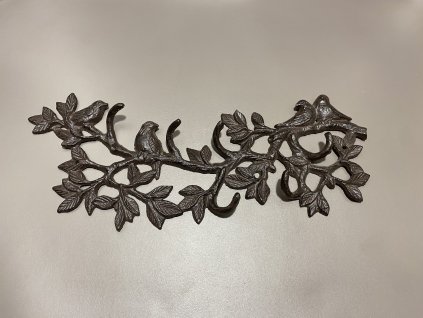 Věšák litina 6 háčků ptáčci 41x16x3,5 cm