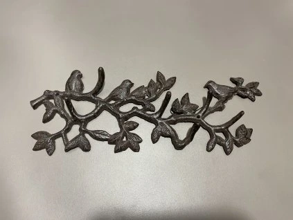 Věšák litina 6 háčků ptáčci 37,5x13x3,5 cm