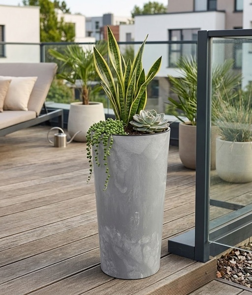 Vysoké kvetináče s efektom betónu