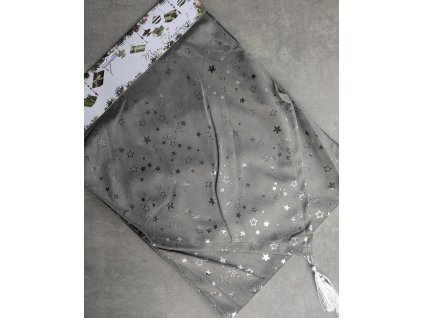 vianočný behúň na stôl sivý so striebornými hviezdičkami