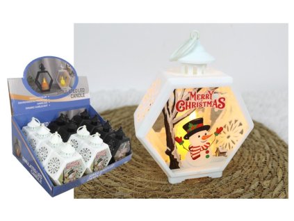 Čierna Mini Led Lucerna, vitráž vianočný lampáš ŠESTUHNÍKOVÝ 14x11x6cm