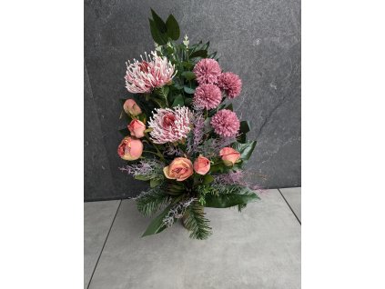 Vysoká ikebana Flakon výška 63cm ružovo-fialová