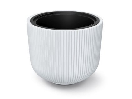 Veľký biely plastový kvetináč MILLY s vložkou 46,9 cm – moderný ryhovaný dizajn