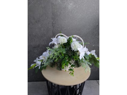 Luxusná ikebana v prútenom košíku dĺžka 83cm biela