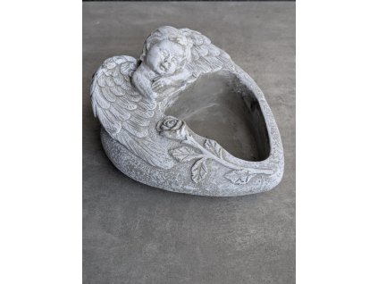 Betonová misa Srcde s anjelikom 35043L 21,5x20x12,5cm
