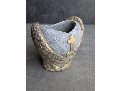 Betónová misa s krížom a anjelskými krídlami zlatá 45288 17,5x11,5x14cm