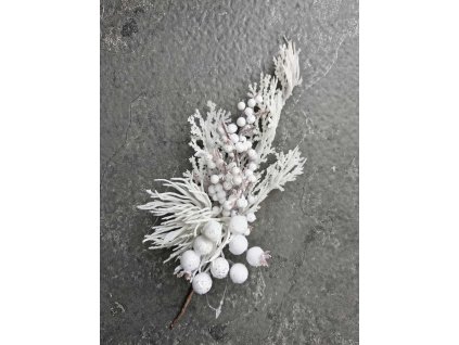 vetvička s bielymi bobuľkami a mrazivým efektom