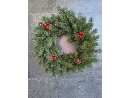 Luxusný venček Borovica s jarabinou PREMIUM REAL 100% PE 3D 58cm