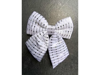 Textilná vianočná mašľa bielo-strieborná 21 × 24 cm