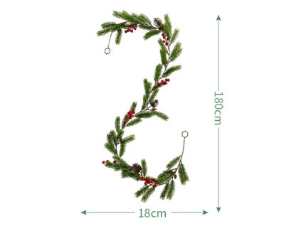 Vianočná girlanda so šiškami a červenými bobuľami 180 cm