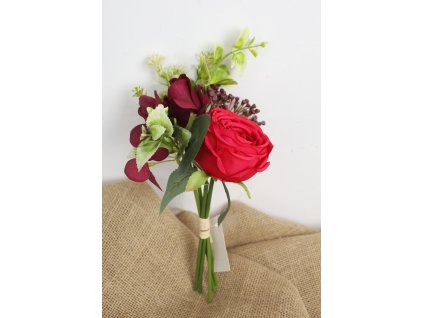Umelá kytička s červenou ružou 259C 25 cm