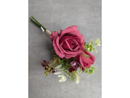 Umelá kytička s bordovou ružou 258C 27cm