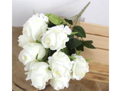 Umelá kytica bielych ruží 9X 2956A 44 cm