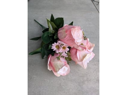 Umelá kytica s ružovými ružami 207B 40 cm