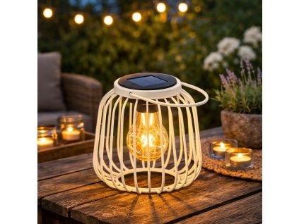 kovový lampáš solarny biely