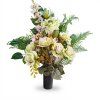 Náhrobná ikebana vo flakóne – zaťažená, 58 cm (zelené ruže)