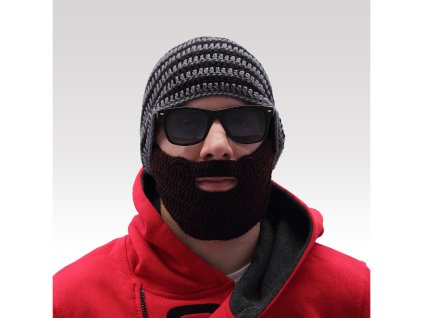 Beardo čepice s vousy (Barva Šedo-černá)