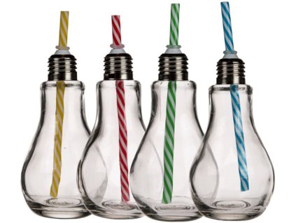 Sklenice s brčkem Žárovka (objem 200 ml)