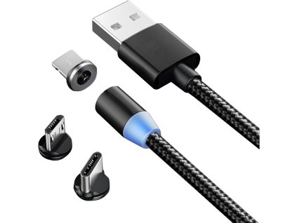 Magnetický USB nabíjecí kabel 3v1 LED (Barva Černá)